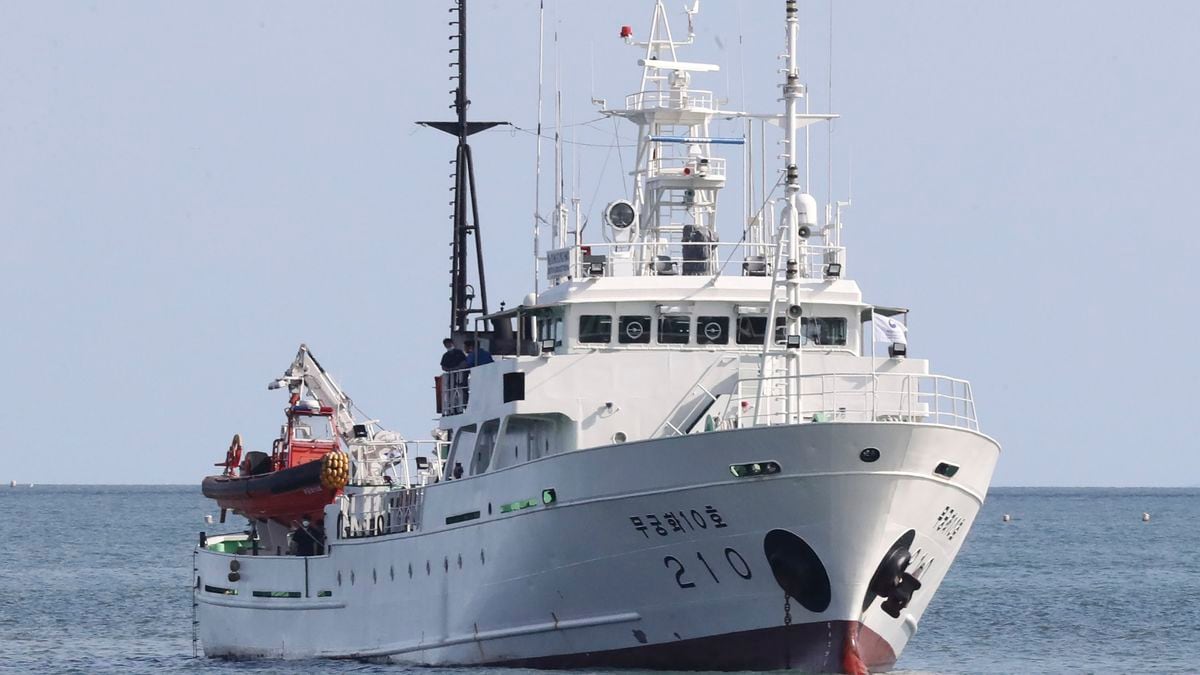 A South Korea's government ship for a fishery guidance, is seen near Yeonpyeong island, South Korea, Thursday, Sept. 24, 2020. According to Seoul, a man disappeared from the government ship that was checking on potential unauthorized fishing in an area south of the boundary on Monday, a day before he was found in North Korean waters.