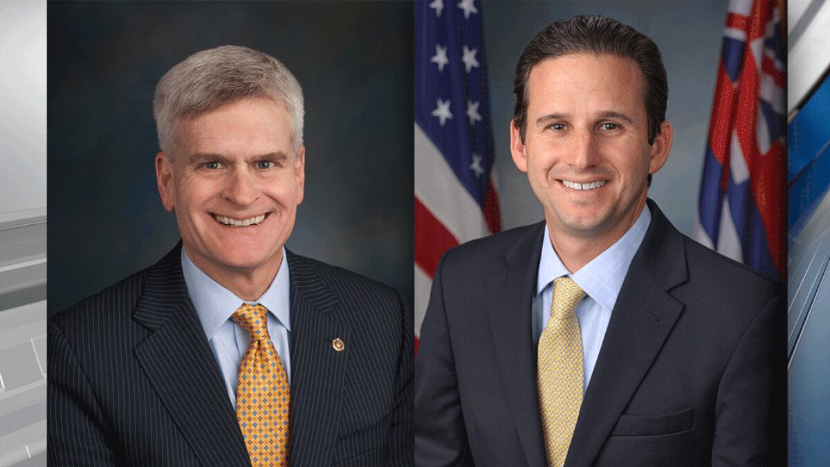 Left to right: Senators Bill Cassidy, MD (R-La.) and Brian Schatz (D-Hawaii)