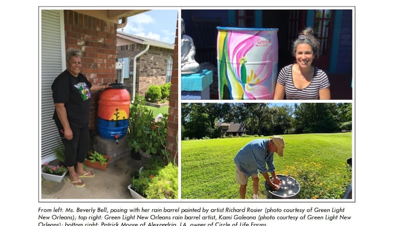 Louisiana residents gathering rainwater in their barrels.