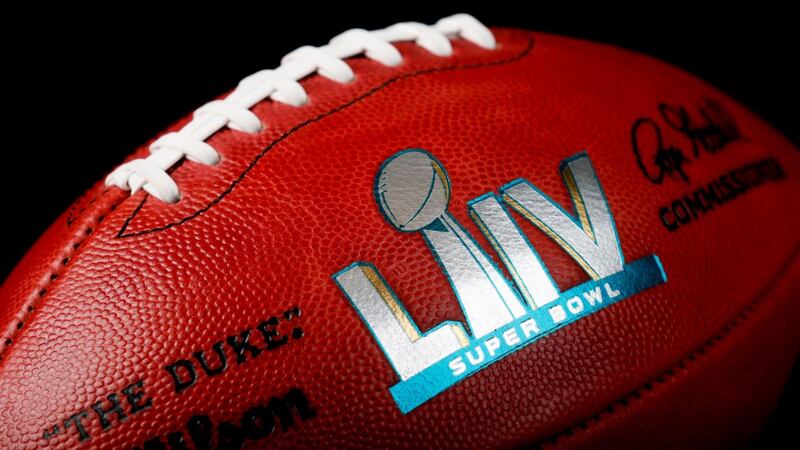 An official ball for the NFL Super Bowl LIV football game that was made at the Wilson Sporting...
