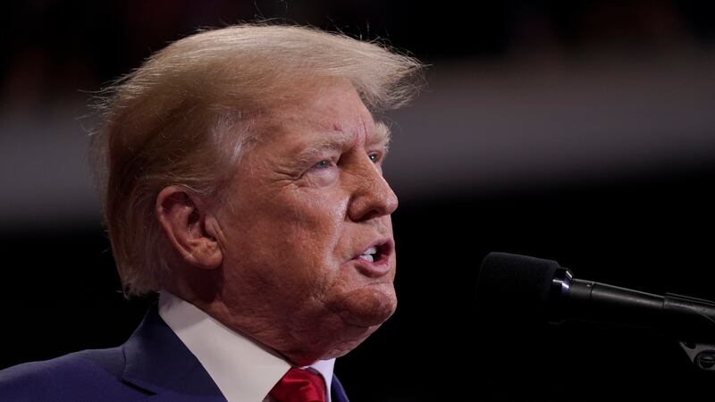 FILE - Former President Donald Trump speaks at a rally in Wilkes-Barre, Pa., Saturday, Sept....