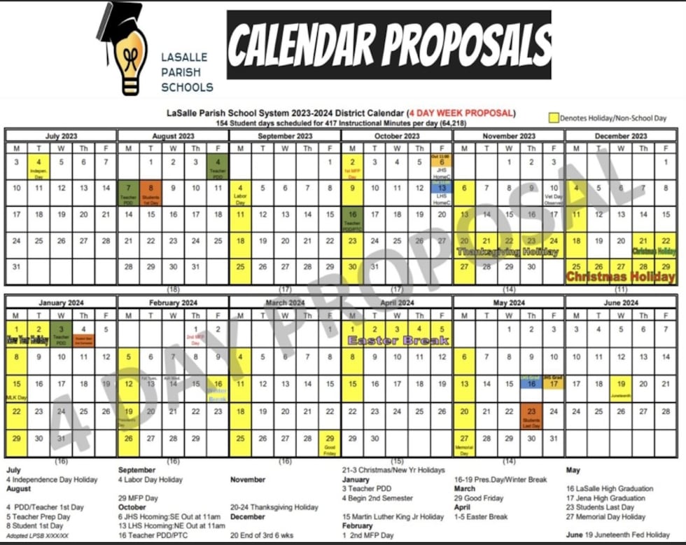 LaSalle Parish Schools 2023 - 2024 Calendar Proposal