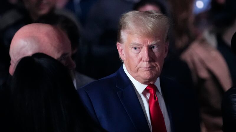Former President Donald Trump arrives at the UFC 295 mixed martial arts event Saturday, Nov....