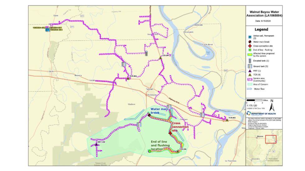 Walnut Bayou Water Association map depicting their service area.