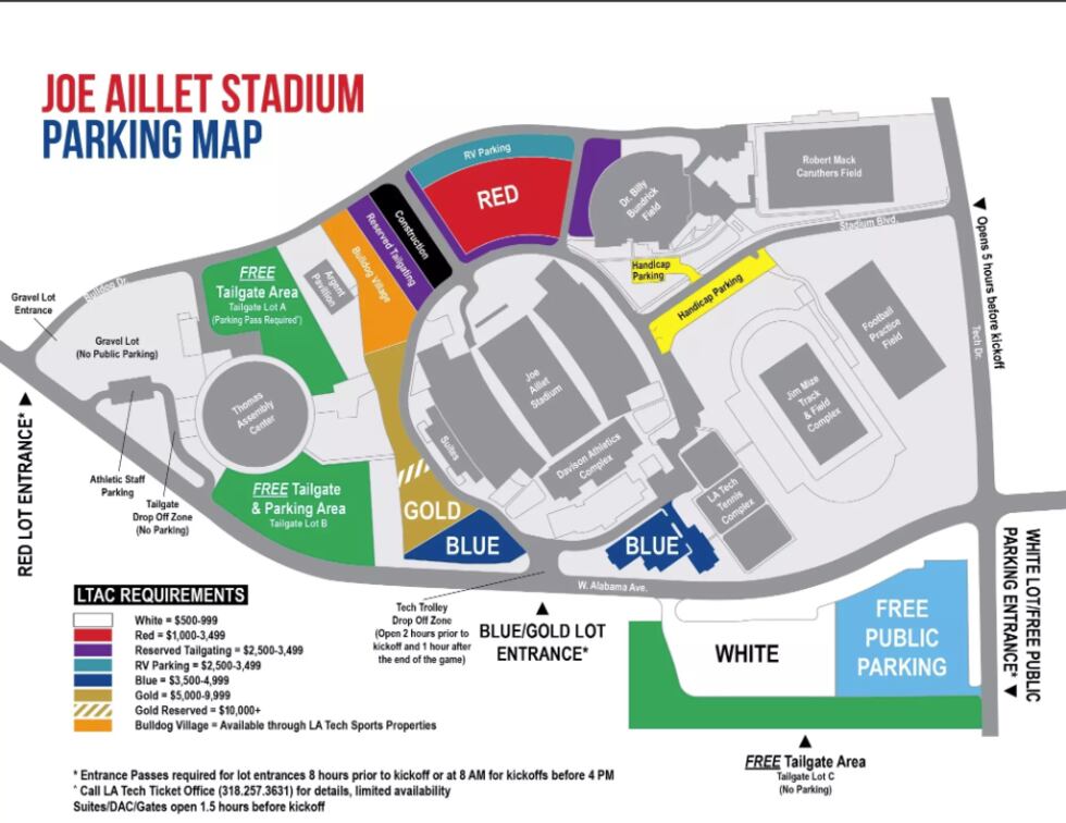 Louisiana Tech will be upgrading tailgating and parking options for fans ahead of the game.